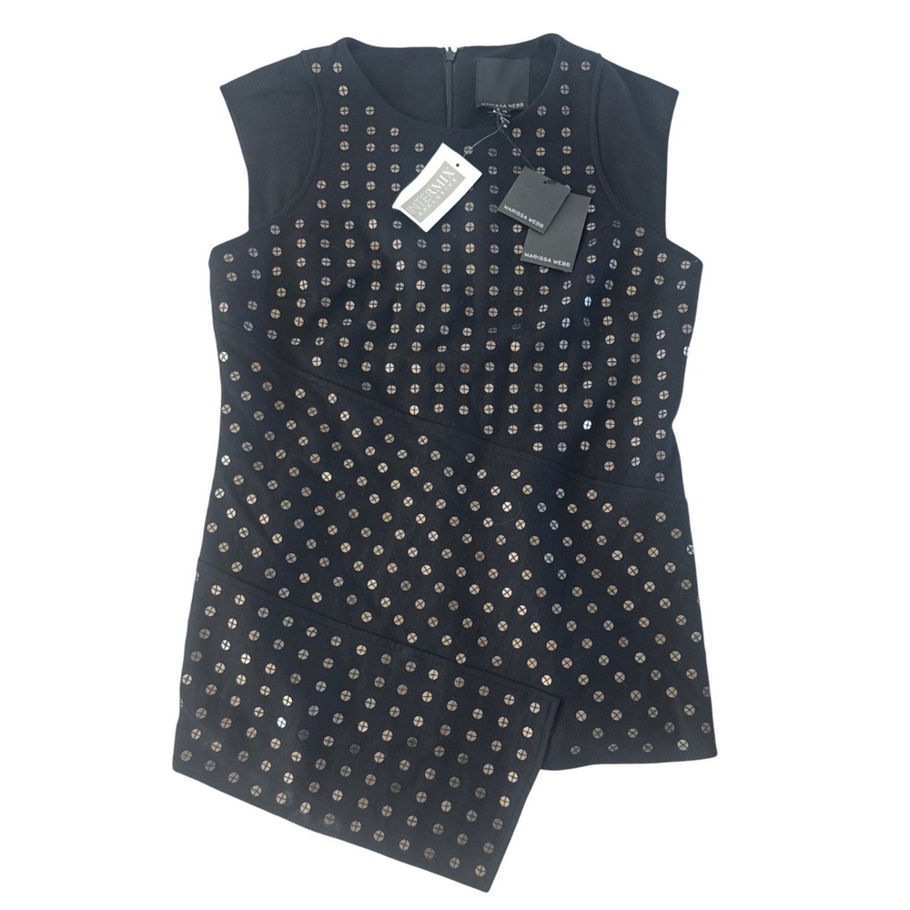 INTERMIX MARISSA WEBB Kristianne High Low Vest Black Sequin Wool Blend XS NWD‎